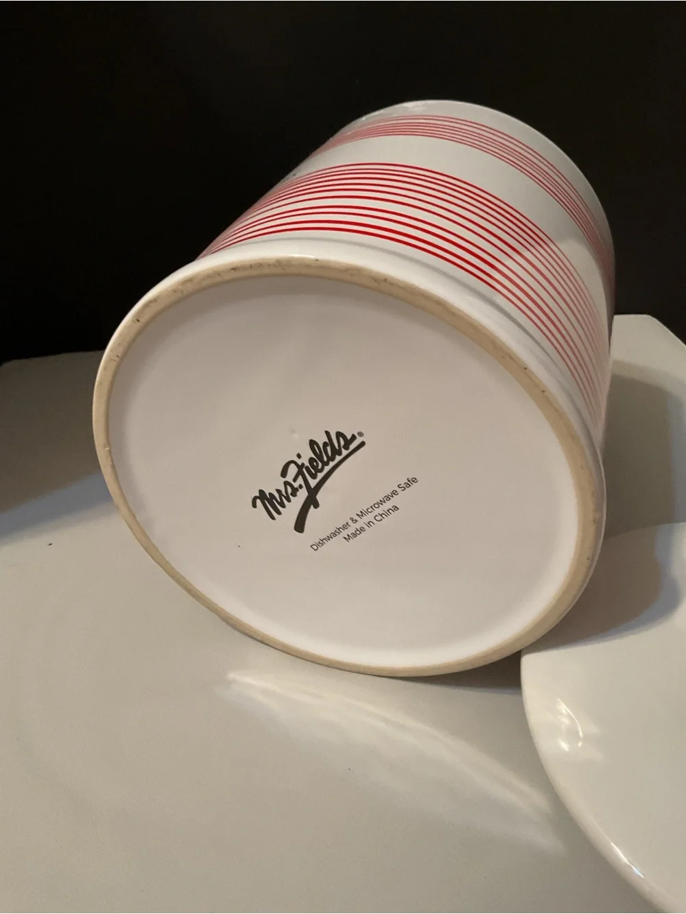White and Red Ceramic Cookie Canister with Lid - Playful Text